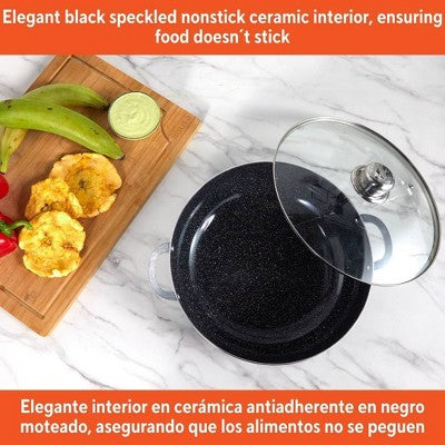 IMUSA 3.2qt Caldero with Dual Speckled Ceramic Set Black: Hand Wash, Electric & Gas Compatible, Aluminum Exterior