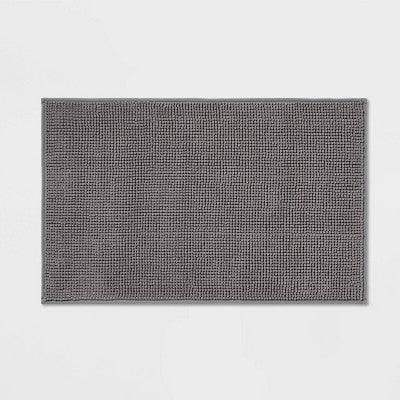 20"x32" Everyday Chenille Bath Rug Dark Gray - Room Essentials: Machine Washable, Tufted Bathroom Mat