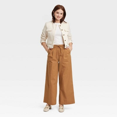 Women's High-Rise Wide Leg Chino Pants - A New Day Brown 6: