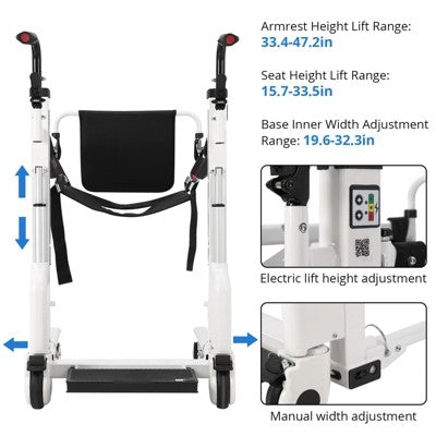 Garvee 4-in-1 Electric Patient Lift Transfer Wheelchair - 330 lbs Capacity, White (LOCAL PICKUP ONLY)