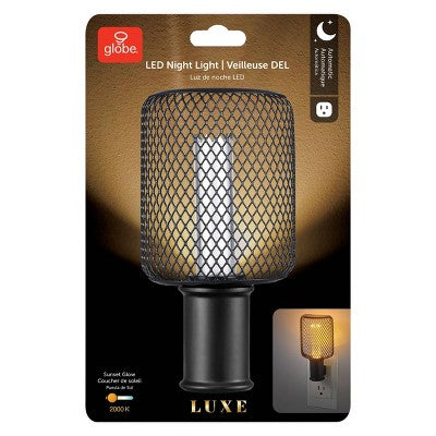 Globe Electric Auto On/Off Metal Cage Night Light: LED Wall Plug Nightlight for Kids', Black, No Assembly Required