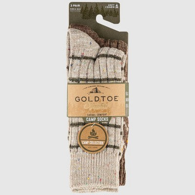 GOLDTOE Signature Collection Men's Striped Camp Sunday Socks - Green/Cream 6-12.5