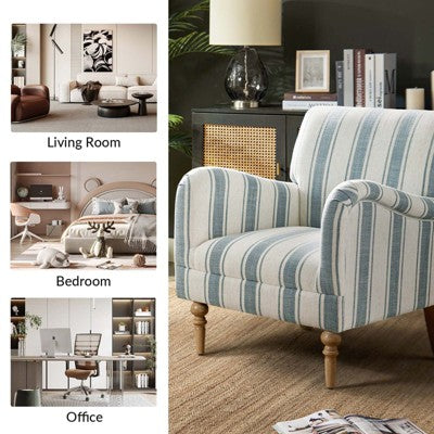Fabio Modern Amchair Stripe with Wooden Leg | Karat Home-BLUE (LOCAL PICKUP ONLY)
