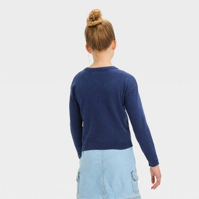 Girls' Button-Front Cardigan Sweater - Cat & Jack Navy Blue L
