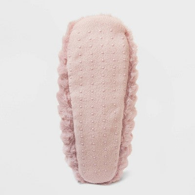 Women's Ribbed Faux Fur Cozy Pull-On Slipper Socks with Grippers - Pink S/M