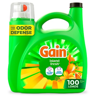 Gain Island Fresh Liquid Laundry Detergents 100 Loads - 132oz: Cold Water Detergent, Spill-Resistant Lid, Concentrated
