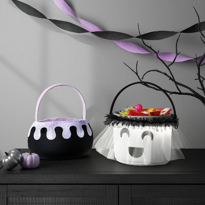Halloween Round Cauldron Polyester Trick or Treat Decorative Bling Basket Purple - Hyde and EEK! Boutique