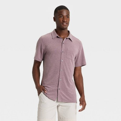 Men's Short Sleeve Button Down Shirt - All In Motion Burgundy M