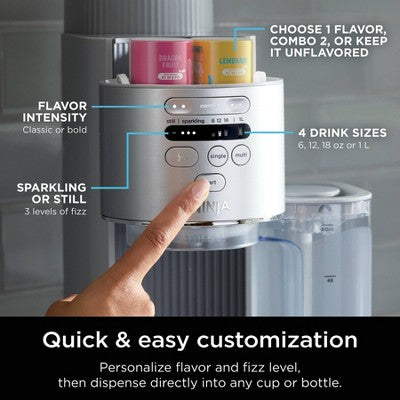 Ninja Thirsti Max Custom Hydration System Silver WC2002: Soda Maker, 60L Cartridge, Dishwasher-Safe, Thirsti Pods Compatible