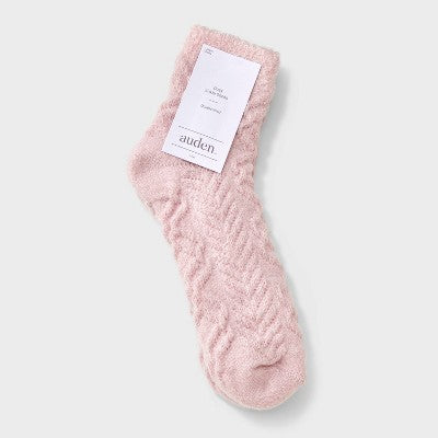 Women's Super Soft Herringbone Textured Double Lined Cozy Ankle Socks - Auden Pink 4-10