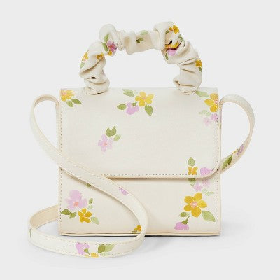 Girls' Floral Print Top Handle Crossbody Bag - Cat & Jack? Cream: Faux Leather, Botanical Pattern