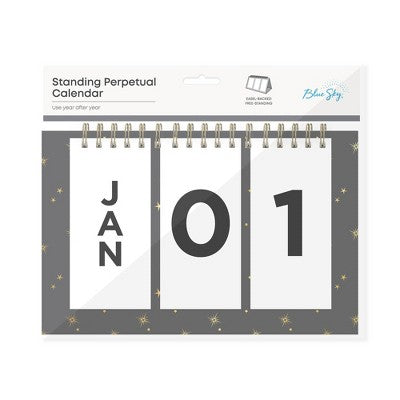 Blue Sky 7"x4.5" 2025-2026 Perpetual Easel Calendar Starry Black Safety Wirebound