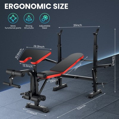 KRISRATE 6 in 1 Weight Bench Set with Squat Rack Adjustable Workout Bench with Leg Developer Preacher Curl Rack Fitness Strength Training for Home Gym (LOCAL PICKUP ONLY)
