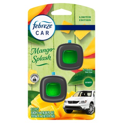 Febreze Car Air Freshener Vent Clip Mango Splash - 2ct: Oil, Non-Powered