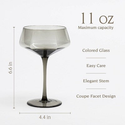 over&back 11 fl oz Facet Coupe Glass Smoke