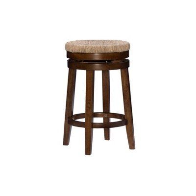 Noah Swivel Backless Counter Height Barstool Walnut - Powell: Rubberwood Base, 360 Swivel, Jute Seat (LOCAL PICKUP ONLY)