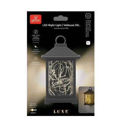 Globe Electric On/Off Switch Twinkle Stringlight Night Light with 2 Light Modes: LED Kids' Nightlight, Wall Plug, Black