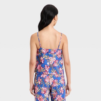 Women's Resort Linen Cami Tank Top - A New Day Blue Floral L