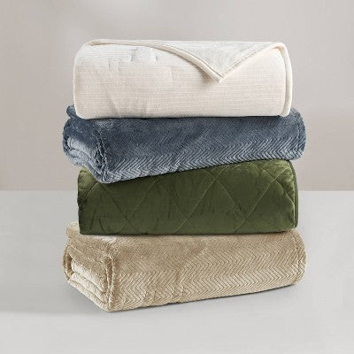 Brookstone King Heated Micro Herringbone Blanket Taupe