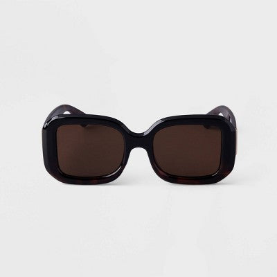 Women's Two-Tone Tortoise Shell Square Plastic Sunglasses - A New Day Black