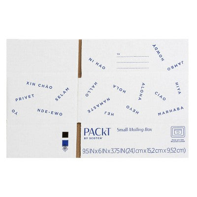 Scotch Packet Small Mailing Box: Cardboard Shipping Box, 9.5" x 6", White, Flap Closure, Single Pack