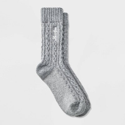 Women's Super Soft Embroidered 'Les Alpes' Cozy Crew Socks - Universal Thread Gray/Ivory 4-10