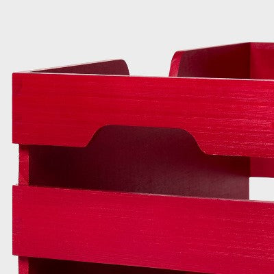 Small Wood Crate Christmas Decorative Storage Bin Red - Brightroom