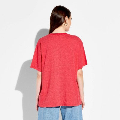 Women's Strawberry Oversized Short Sleeve T-Shirt - Berry Red L