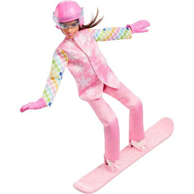 Barbie Careers Snowboarder Doll in Pink Jacket with 10+ Accessories Including Color-Change Snowboard