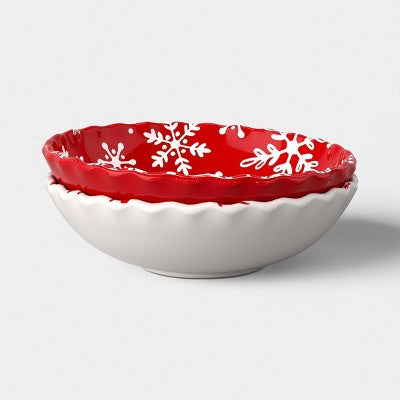 2pk 24oz Christmas Mini Cereal Bowl Red/White - Wondershop