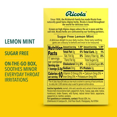 Ricola - Sugar Free Lemon Mint - On The Go Box - 17ct