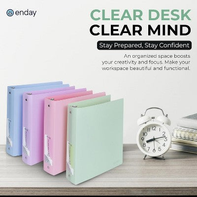 3 Ring Binder 1 inch (4 Pack) Pastel Flexible Binders Round Ring with Pocket, Holds 175 Sheets, for School Supplies in Blue, Purple, Pink and Green