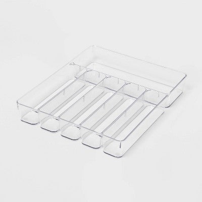 6 Compartment Plastic Drawer Flatware Organizer - Brightroom: Clear In-Drawer Silverware Tray, Contemporary Style