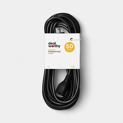 50' Outdoor Extension Cord Black - Dealworthy