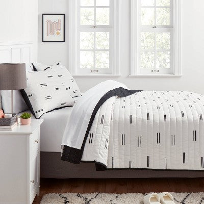 King Satin Quilt White/Black - Room Essentials: Midweight Sateen Coverlet, OEKO-TEX Certified, Machine Washable