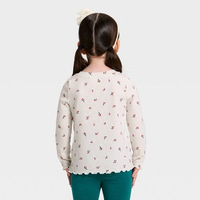 Toddler Girls' Long Sleeve Ribbed T-Shirt - Cat & Jack Cream 3T
