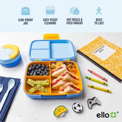 Ello Benni Kids Insulated Bento Lunch Box with Leakproof Thermos, 4 Compartments, Hot/Cold Compatible - Purple: Polypropylene Container, TPE Lid