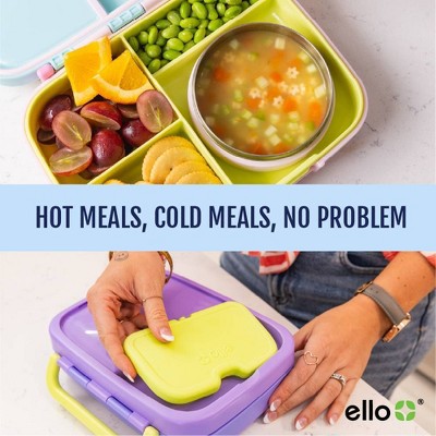 Ello Benni Kids Insulated Bento Lunch Box with Leakproof Thermos, 4 Compartments, Hot/Cold Compatible - Purple: Polypropylene Container, TPE Lid