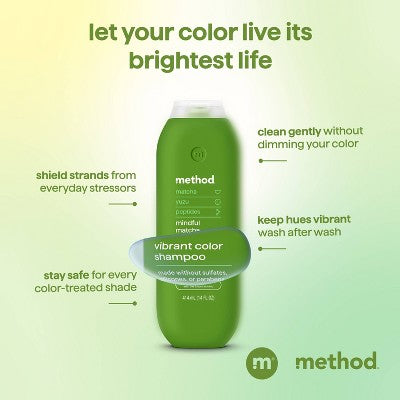 Method Mindful Matcha Color Protecting Shampoo Sulfate & Silicone Free - 14 fl oz: Paraben-Free, Liquid Hair Shampoo
