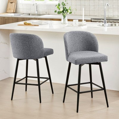 Spruce&Spring 27" Swivel Counter Height Bar Stool with Metal Legs, Set of 2, Blue Fabric (LOCAL PICKUP ONLY)