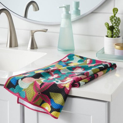 Waffle Abstract Floral Hand Towel Berry - Room Essentials