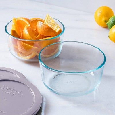 Pyrex 4pc 4c Round Glass Food Storage Container Set Lavender