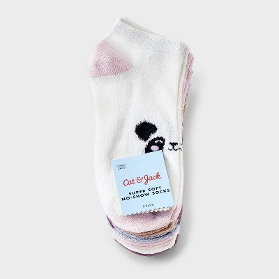 Girls' 6pk No Show 'Critter Faces' Socks - Cat & Jack S