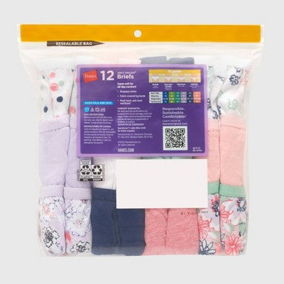 Hanes Girls' 12pk Briefs 8: Tagless Knit Underwear, Lightweight