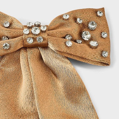 Satin Gemstone Bow Hair Barrette - A New Day Champagne
