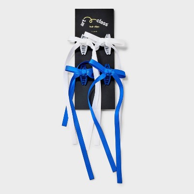 Girls' 4pk Long Tail Satin Bow Claw Clip Set - art class Blue/White