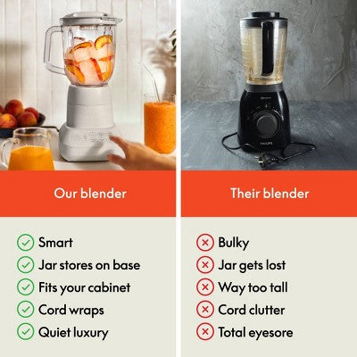 bella Flip and Store Blender Oatmilk: 10-Speed Countertop Blender, 48oz Capacity, 450W, Dishwasher-Safe Parts, Beige
