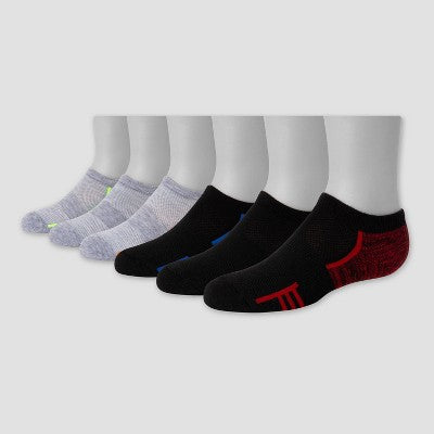 Hanes Premium Boys' 6pk No Show Athletic Footbed Socks - L
