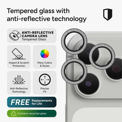 ZAGG Apple iPhone 17 Pro Max/Pro, 16 Pro Max/Pro, 15 Pro Max/Pro Camera Rings Lens Protector - Glitter