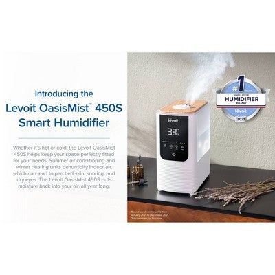 Levoit 4.5L Oasis Mist Smart Humidifier: Ultrasonic, Warm & Cool Mist, Bedroom Use, 300-500 sq. ft., No Filter Needed